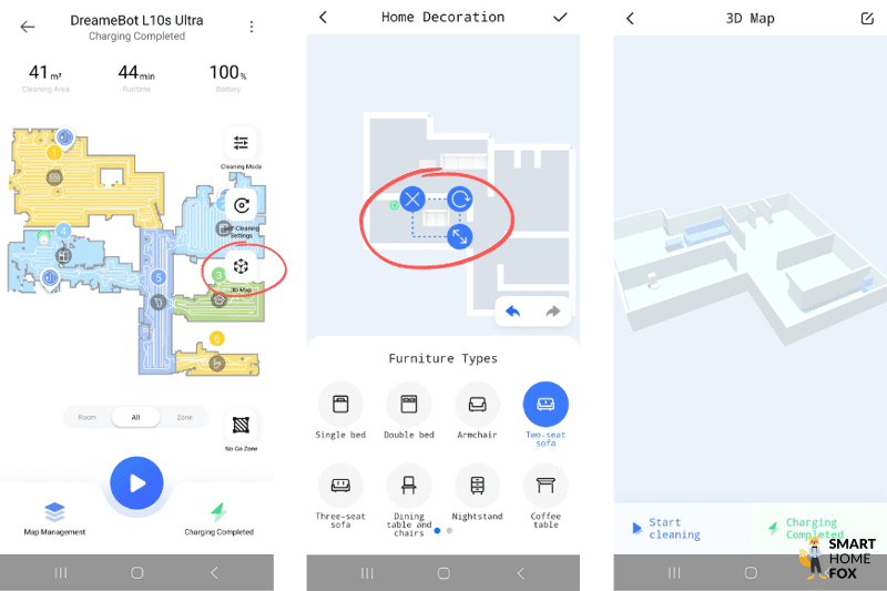 The map of the Dreame L10s Ultra is edited in the 3D view.